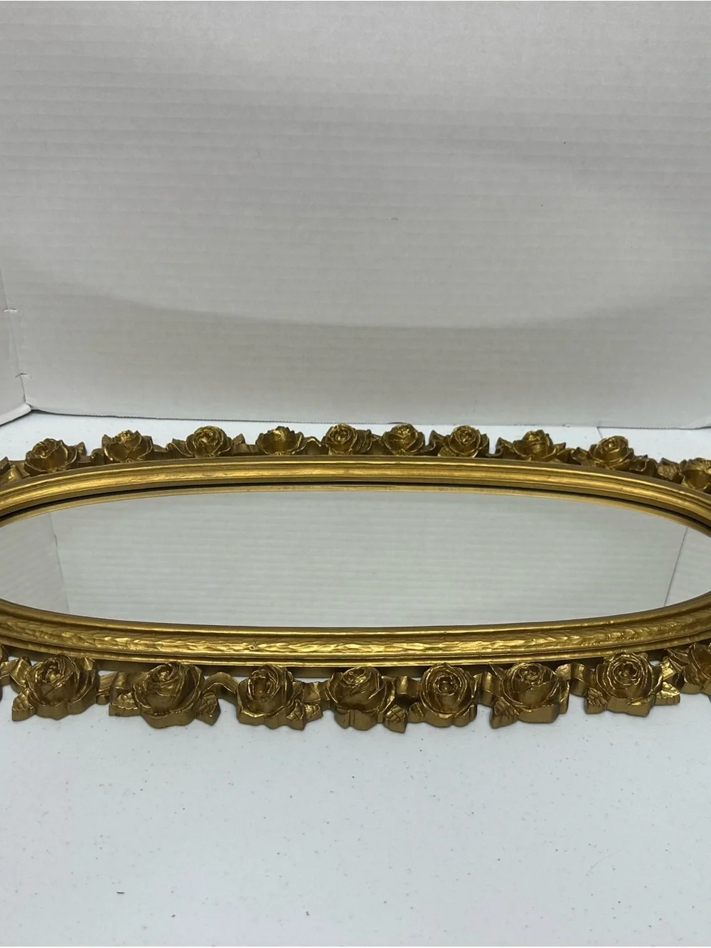 Vintage Syroco 2324 Gold Oval Mirror Roses Bow Hollywood Regency 25”
